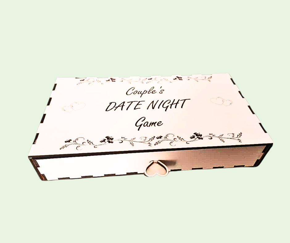Box labeled 'Couple's Date Night Game' on a light green background