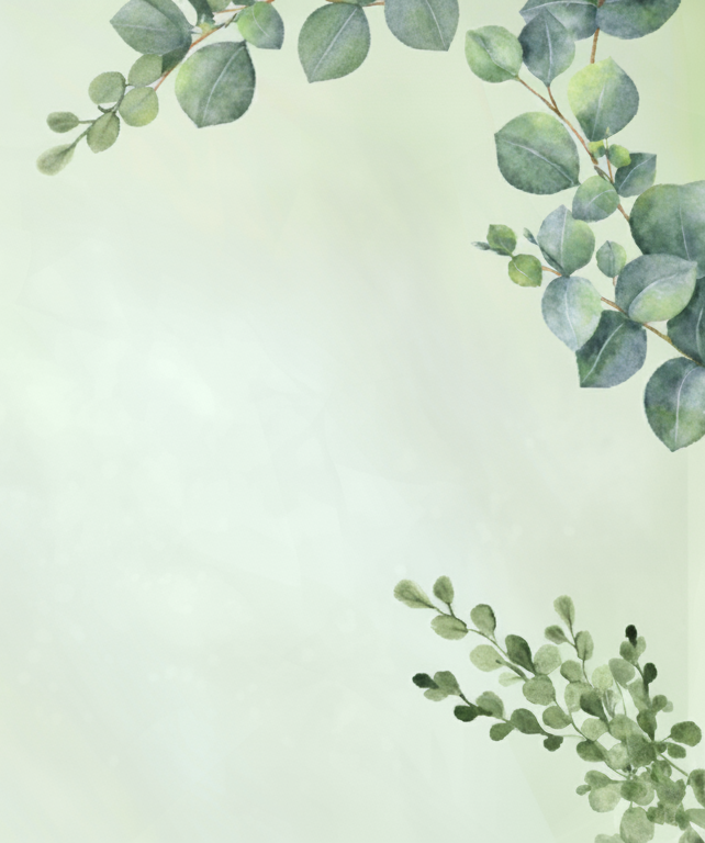 Decorative green leaf design on a light green background