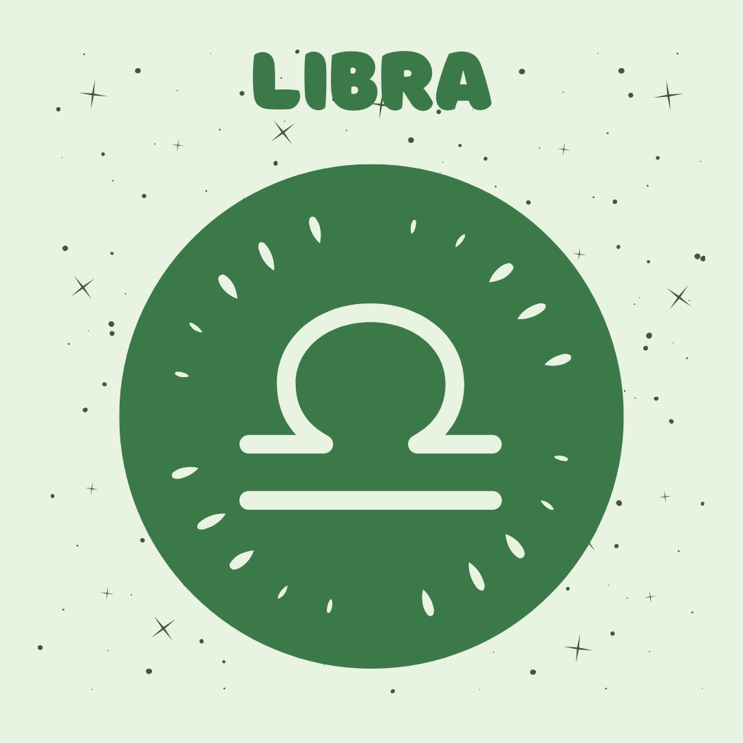 Libra zodiac sign symbol in a green circle on a light green background
