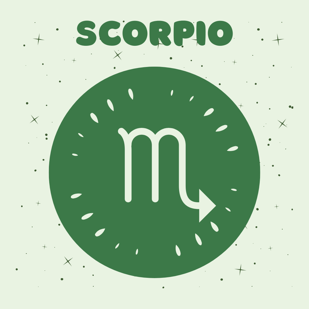Scorpio zodiac symbol in a green circle on a light green background