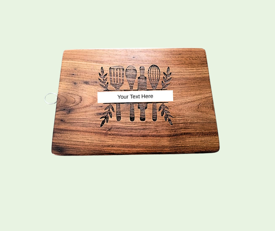 wooden board with design on light green background